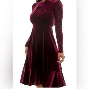 Maison Tara Burgundy Velvet Long-Sleeve Maxi Dress